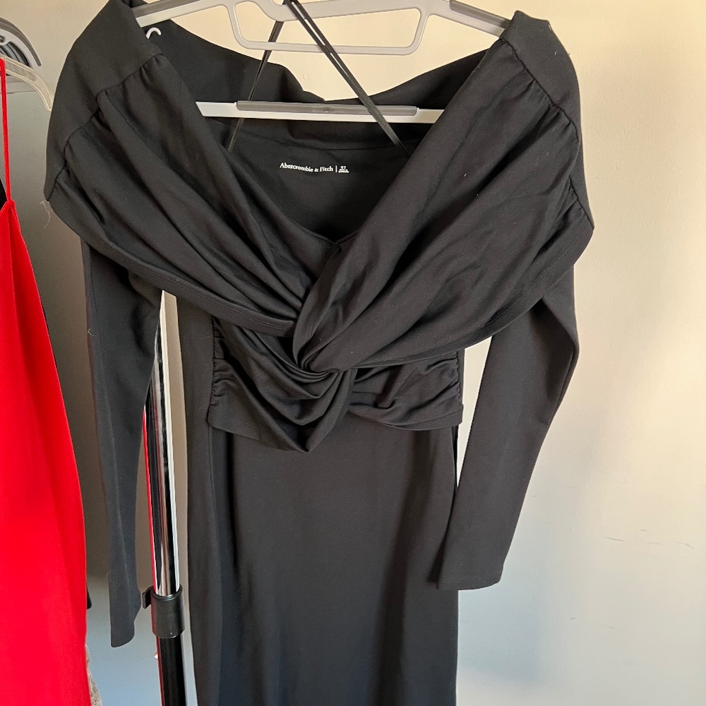 Off the Shoulder Twist Front Mini Dress - Abercrombie & Fitch